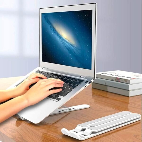Base Suporte Notebook De Mesa Ergonômico Regulável Laptop Portátil Dobrável Ajustável Home Office Antiderrapante Compacto Apoio Regulagem Altura Tablet Celular Netbook Funcional 6 - Imagem 2