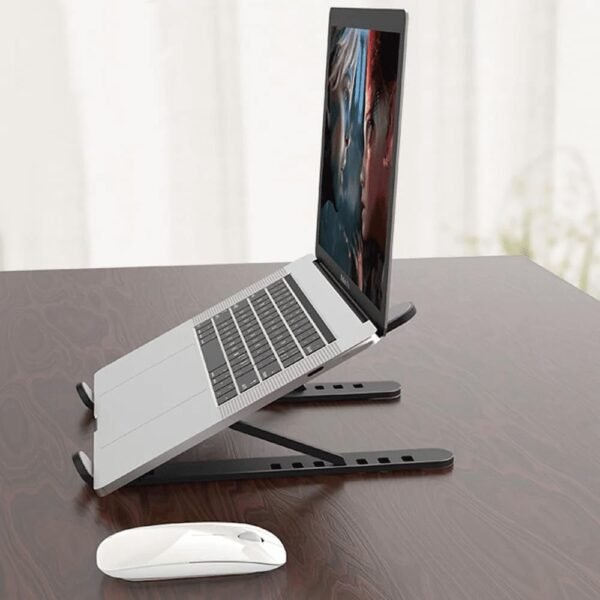 Base Suporte de Mesa para Notebook Regulável Ideal p/Home Office | Dobrável, Leve, Antiderrapante, Ergonômico, 6 Níveis de Altura | Dissipação de Calor até 10kg | ABS Resistente - Imagem 2