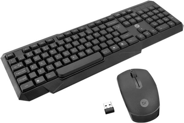 Bright, 55, Combo Teclado e Mouse Sem Fio Slim 2, Teclado com Apoio Ergonômico, Padrão ABNT2, 107 teclas, Mouse Ambidestro, 3 Botões, PRETO