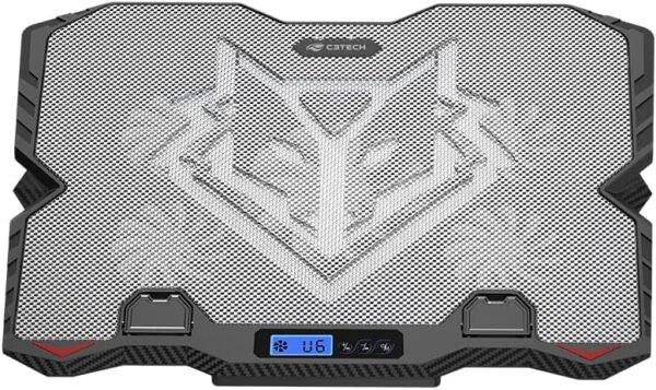 C3Tech Base Refrigerada Gamer para Notebook, NBC-90SI 15,6" cinza, Ajustes de inclinacao em 5 niveis, painel LCD com controle de velocidade em 6 níveis, Led de iluminacao Azul, suporte para celular - Imagem 2