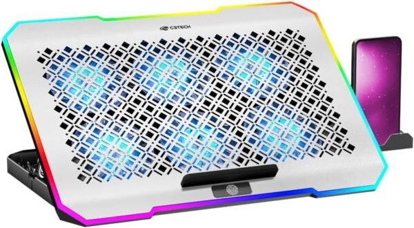 C3Tech Base refrigerada Gamer para Notebook, NBC-550SI 17,3" Cinza, 5 niveis de ajustes de inclinacao, ajuste de velocidade, Iluminacao RGB em 10 modos, superficie em aluminio, suporte para celular