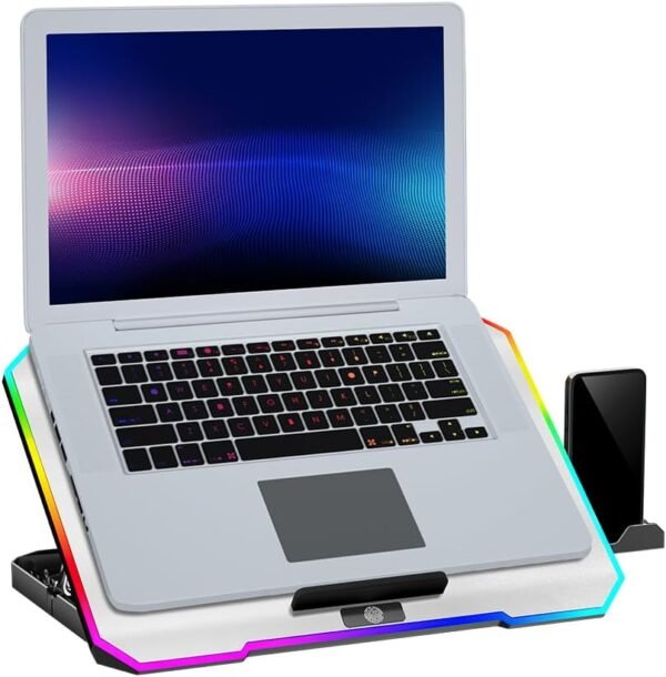 C3Tech Base refrigerada Gamer para Notebook, NBC-550SI 17,3" Cinza, 5 niveis de ajustes de inclinacao, ajuste de velocidade, Iluminacao RGB em 10 modos, superficie em aluminio, suporte para celular - Imagem 2