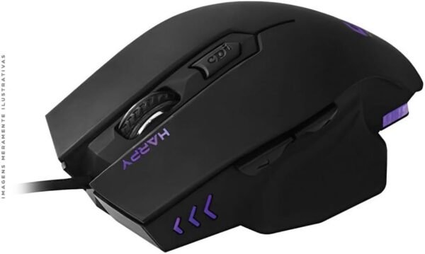 C3Tech Mouse Gamer com fio MG-100BK Harpy Iluminacao LED ergonômico 6 botões 3200 dpi USB Gold Cabo de nylon - Imagem 2