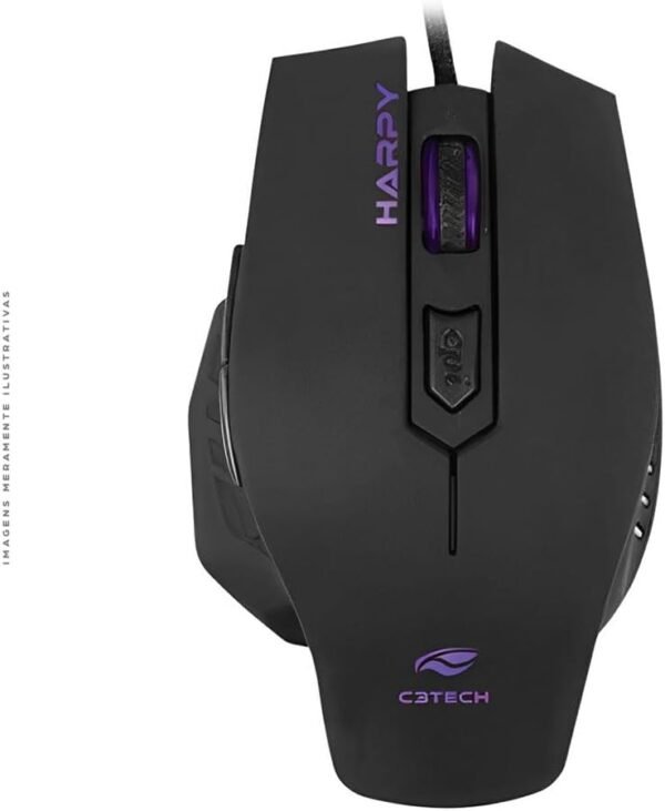 C3Tech Mouse Gamer com fio MG-100BK Harpy Iluminacao LED ergonômico 6 botões 3200 dpi USB Gold Cabo de nylon