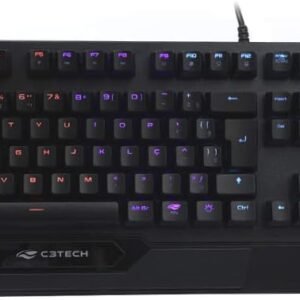 C3Tech Teclado Gamer KGM-1200BK Mecanico Preto USB Layout ABNT2 Switch Blue Anti-ghosting Ergonômico Iluminação Multicores