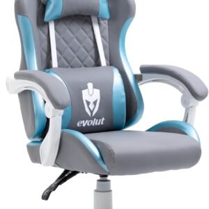 CADEIRA GAMER PRISM - EG910 - CINZA COM AZUL - ESTRUTURA BRANCA - EVOLUT