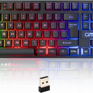 CHONCHOW Combo de teclado e mouse para jogos sem fio, teclado recarregável com iluminação LED de 87 teclas, mouse ergonômico para jogos sem fio, retroiluminado para Xbox PS4 PC e laptop