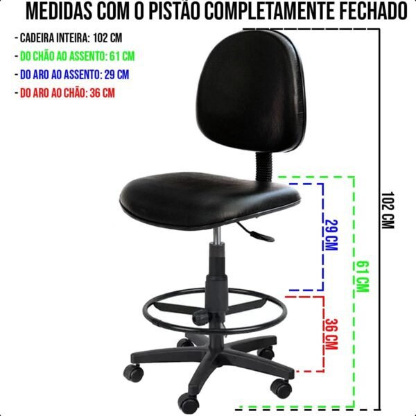 Cadeira Caixa Alta Executiva Azul Marinho de Escritório Courvin Rodízios Aro de Aço Ergonômica - Home Gourmet - Imagem 2