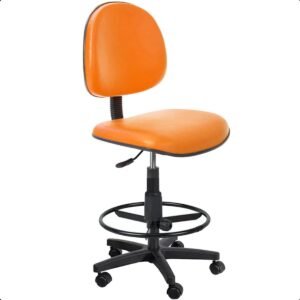 Cadeira Caixa Alta Executiva Laranja de Escritório Rodízios Courvin Ergonômica Aro de Aço - Home Gourmet