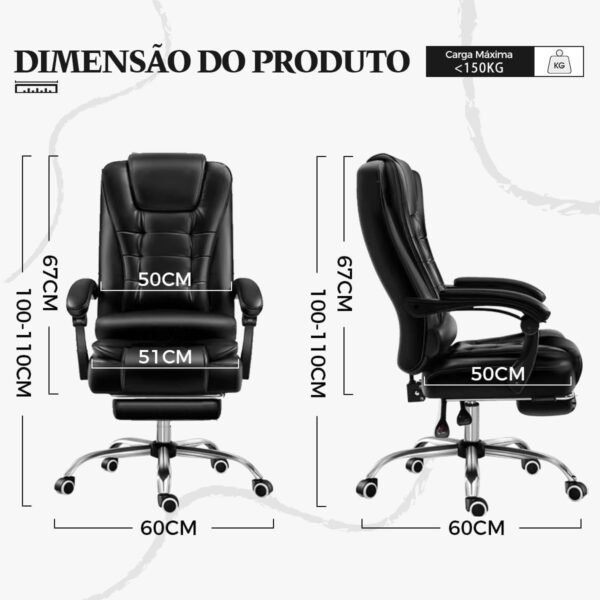 Cadeira De Escritório, Cadeira De Com Apoio Para Os Pés E Encosto Ajustável（Preto） - Imagem 2