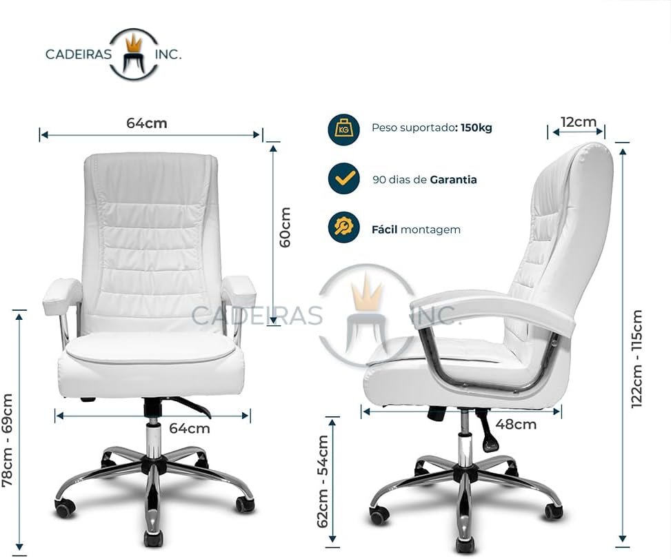 Cadeira De Escritório Presidente Branca Com 42 Molas Ensacadas, Pillow Top no Assento e Encosto, Sistema Relax Com Trava de Posição, Ergonômica Monique Big Executiva Giratória - Imagem 2