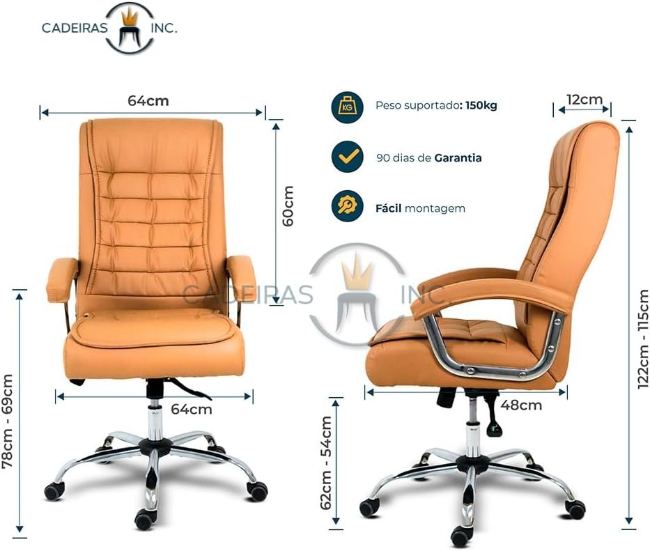 Cadeira De Escritório Presidente Ergonômica Com 42 Molas Ensacadas, Pillow Top no Assento e Encosto, Giratória com Regulagem, Monique Big Caramelo - Imagem 2