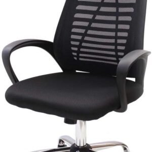 Cadeira De Escritório Presidente Simples Ergonômica Tela Mesh Simples Com Apoio e Sistema Relax Ribs Preta