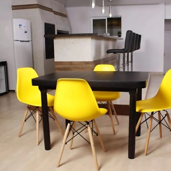 Cadeira Design Charles, Assento Ergonômico, Base de Madeira, Confortável e Elegante para Escritório e Sala de Jantar (Amarela) - Imagem 2