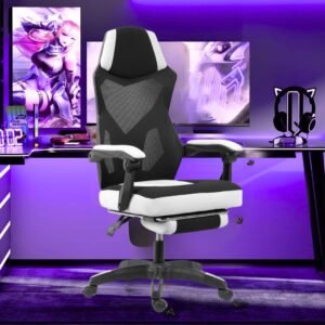 Cadeira Design Estilo Gamer Tecido Respirável Design Ergonômico (Branco/Preto)