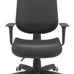 Cadeira Ergonômica Presidente com Mecanismo Backsystem. Regulagens de altura e Ângulo do Encosto, Braços reguláveis e Rodas em PU. Couro Sintético Preto