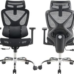 Cadeira Ergonômica com Suporte Lombar Adaptativo Apoio de Cabeça e Braços Ajustáveis Reclinável 135° Malha Respirável