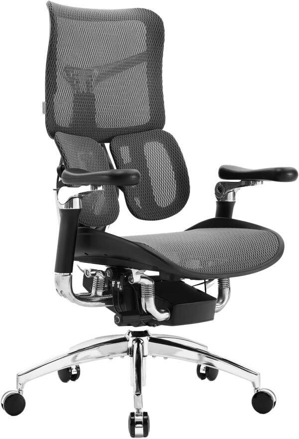 Cadeira Ergonomica de Escritorio com Suporte Lombar Duplo Dinamico Apoios de Braco 6D Assento com Profundidade Ajustavel Encosto Independente Apoio de Cabeca Integrado