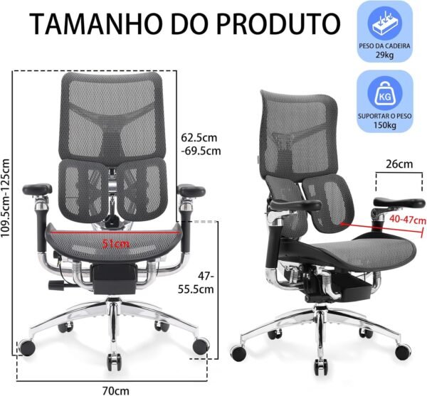 Cadeira Ergonomica de Escritorio com Suporte Lombar Duplo Dinamico Apoios de Braco 6D Assento com Profundidade Ajustavel Encosto Independente Apoio de Cabeca Integrado - Imagem 2