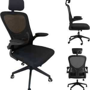 Cadeira Ergonômica de Escritório com Suporte Lombar Independente, Encosto em Malha Respirável e Apoio de Cabeça Ajustável – Conforto e Postura Ideal (Preta)