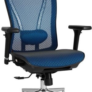 Cadeira Escritório Ergonomica DT3 Moira, com revestimento Mesh Vidartex™, estrutura em alumínio, apoio de cabeça 3D, braços 3D, apoio lombar almofadado, suporta até 130kg e altura máx. de 1,85(Blue)