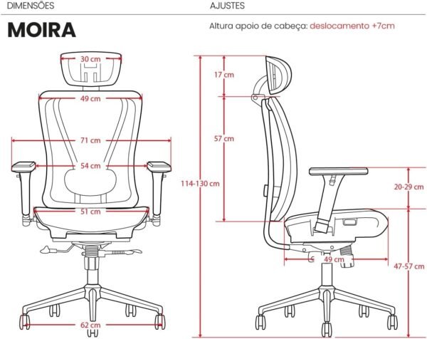 Cadeira Escritório Ergonomica DT3 Moira, com revestimento Mesh Vidartex™, estrutura em alumínio, apoio de cabeça 3D, braços 3D, apoio lombar almofadado, suporta até 130kg e altura máx. de 1,85(Blue) - Imagem 2