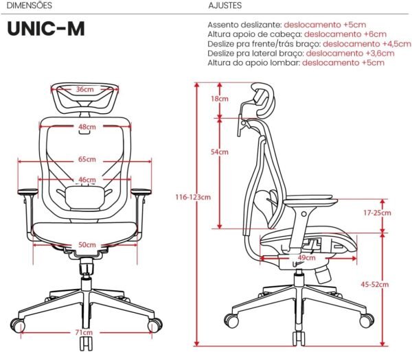 Cadeira Escritório Ergonomica DT3 Unic - M revestimento Vintex-I™, braços reguláveis, apoio lombar almofadado com ajuste de altura, apoio de cabeça 3D, suporta até 140kg e altura máx. de 1,93m (Grey) - Imagem 2