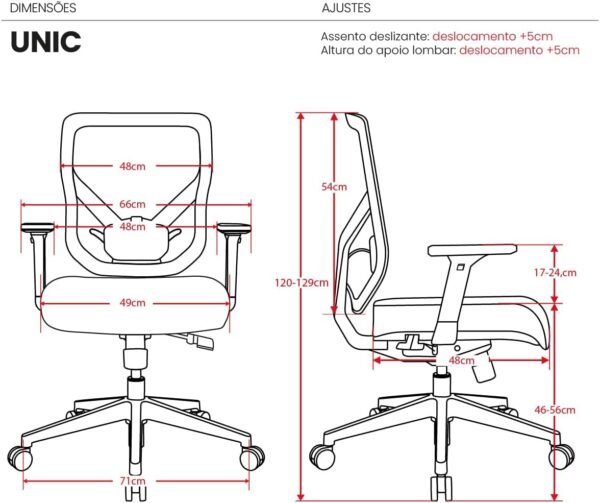 Cadeira Escritório Ergonomica DT3 Unic com Mesh Vintex-U™ e tecido UltraSoft™, braços reguláveis, apoio lombar almofadado com ajuste de altura, suporta até 120kg e altura máx. de 1,75m(Grey) - Imagem 2