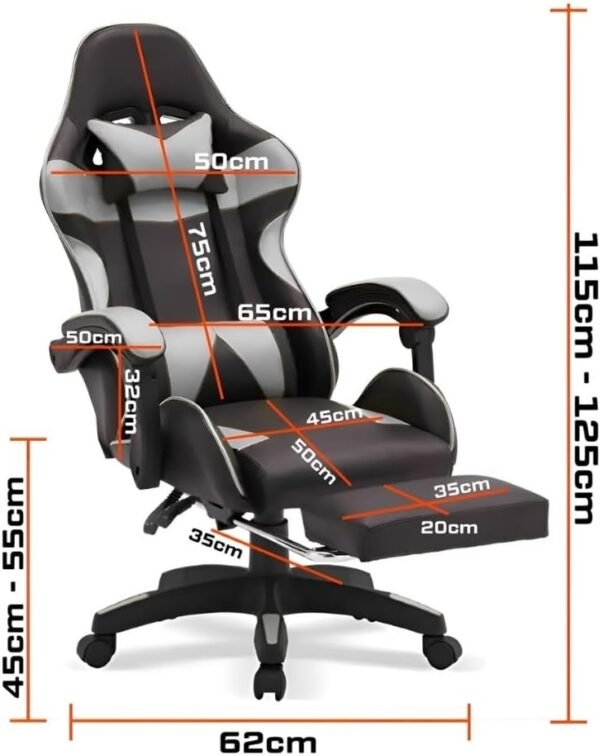 Cadeira Escritório Gamer Ergonômica Reclinável Confortável Com Rodinha E Apoio Para Os Pés(Preto) - Imagem 2