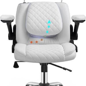 Cadeira Escritório Presidente Branca – Design Ergonômico com Encosto Alto e Apoio Lombar – Ajuste de Altura, Inclinação com Trava e Braços Acolchoados, Revestimento em Couro Sintético – Yamasoro