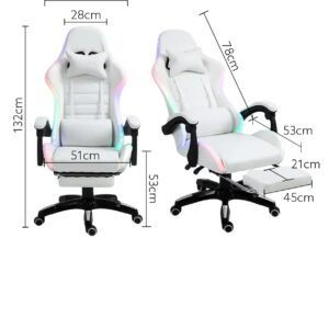 Cadeira Gamer C7 Neo RGB LED, Reclinável 150°, com Apoio para Pés, Iluminação RGB, Branco (Branco)