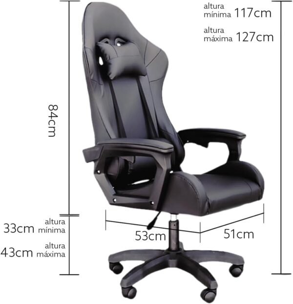 Cadeira Gamer C7 Neo, Reclinável 135°, Couro Sintético, Suporta 130kg (Preta) - Imagem 2