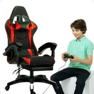 Cadeira Gamer Confortável Ergonômica Escritório, Couro Sintético,Giratória, Estilo Racing, Design moderno Suporte Lombar e Pescoço, Apoio para os Pés, Python Fly