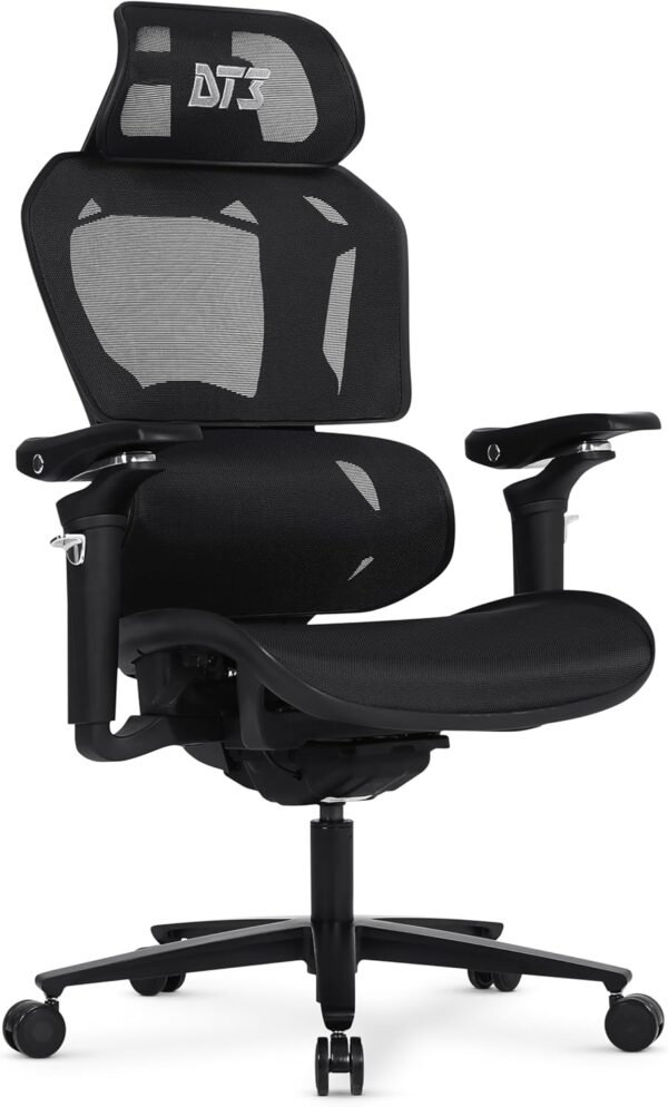 Cadeira Gamer DT3 Chrono,ergonomica com revestimento Mesh Vintex-C™,apoio de cabeça 2D,braços 5D+rotação 360º,apoio lombar AWS,suporta até 130kg,altura máx.de 1,85m (Apple Gold)