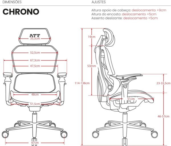 Cadeira Gamer DT3 Chrono,ergonomica com revestimento Mesh Vintex-C™,apoio de cabeça 2D,braços 5D+rotação 360º,apoio lombar AWS,suporta até 130kg,altura máx.de 1,85m (Apple Gold) - Imagem 2