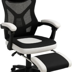 Cadeira Gamer Ergonômica, Estilo Racing, Tecido Respirável, Apoio Lombar, Braços e Altura Ajustáveis, Design Preto e Branco, Ideal para Jogos e Escritório - suporta 120 Kg