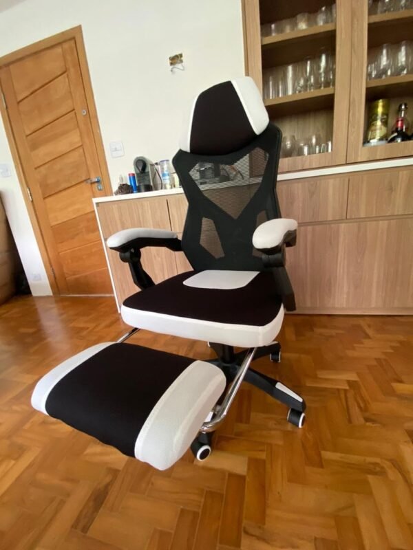 Cadeira Gamer Ergonômica, Estilo Racing, Tecido Respirável, Apoio Lombar, Braços e Altura Ajustáveis, Design Preto e Branco, Ideal para Jogos e Escritório - suporta 120 Kg - Imagem 2