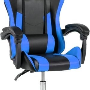 Cadeira Gamer Ergonômica, Reclinável, Couro Sintético, Azul e Preto