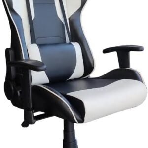 Cadeira Gamer Escritório Giratória 2 Almofadas Home Office Ergonômica Regulagem Altura Branco Preto