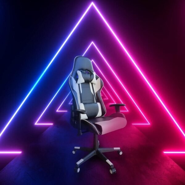 Cadeira Gamer Escritório Giratória 2 Almofadas Home Office Ergonômica Regulagem Altura Branco Preto - Imagem 2