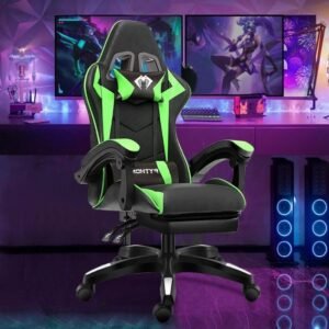 Cadeira Gamer Especial Profissional Ergonômica Reclinável Suporta Até 150Kg Ultra Confortável Com Apoio Para Cabeça, Braços, Costas, Lombar e Apoio Para Os Pés (Verde)