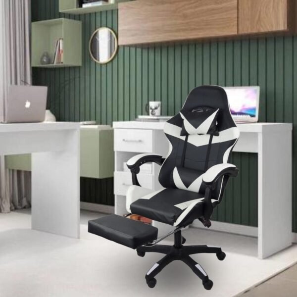 Cadeira Gamer Stillus Ergonômica Com Apoio Para Os Pés - Preta/Branca - Imagem 2