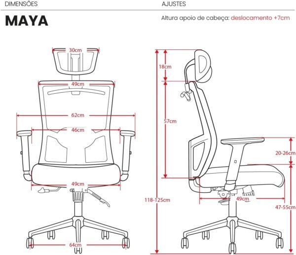 Cadeira Office DT3 Maya, ergonômica com revestimento Mesh e Tecido, apoio de cabeça 3D, braços 2D , suporta até 120kg e altura máx. de 1,75m(Grey) - Imagem 2