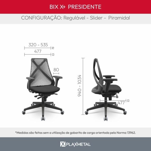 Cadeira Para Escritório Ergonômica Giratória Bix Plaxmetal Preto