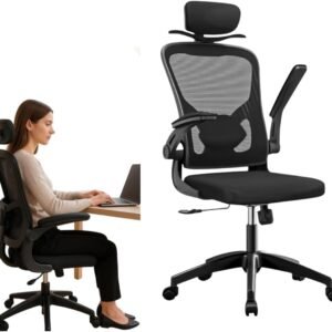 Cadeira Presidente Ergonômica, Encosto Alto com Apoio de Cabeça, Suporte Lombar, Braços Ajustáveis, Base Giratória, Preta, Suporta até 100kg ®Hallure