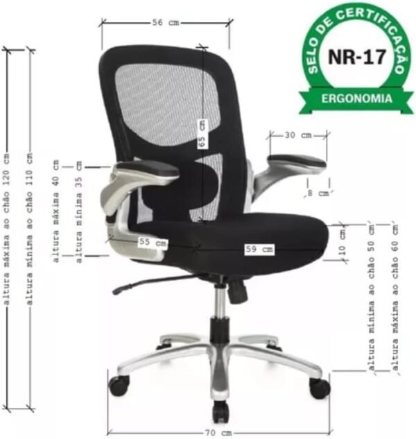 Cadeira Presidente Plus Size Blume Office, Suporta 180kg, Tela de Poliéster, Ergonômica, Preta - Imagem 2