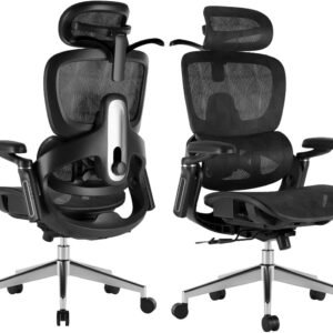 Cadeira de Ergonômica Escritório, Encosto e Assento Ajustáveis, Encosto Lombar Ajustável Cinco Níveis, Apoio de Braço Robótico 8D, Almofada 3D, 135° Reclinável Cadeira Game, Preto