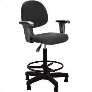 Cadeira de Escritório Caixa Alta Executiva Balcão com Aro de Aço Braço Fixo Tecido JSerrano Sapata Madeira Pinus D45 - Home Gourmet