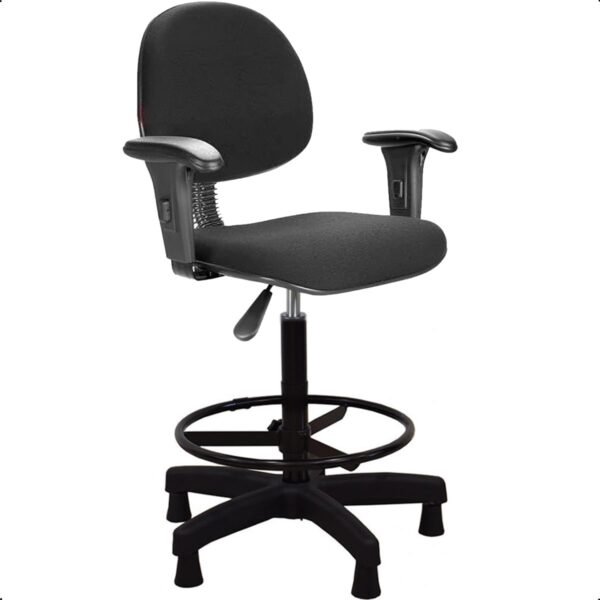 Cadeira de Escritório Caixa Alta Executiva Balcão com Aro de Aço Braço Fixo Tecido JSerrano Sapata Madeira Pinus D45 - Home Gourmet