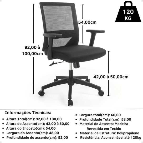 Cadeira de Escritório Ergonômica Chicago Diretor Tela Mesh com Relax - Preto - Imagem 2